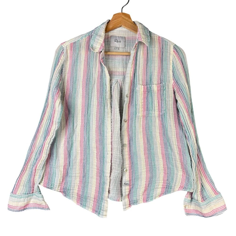 Rails Ellis Iris Stripe Cotton Gauze Button Down Shirt XS Multicolor Striped